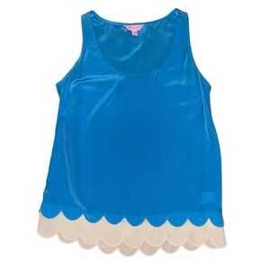 Lilly Pulitzer blue white scallop hem 100% silk tank top women’s size XS